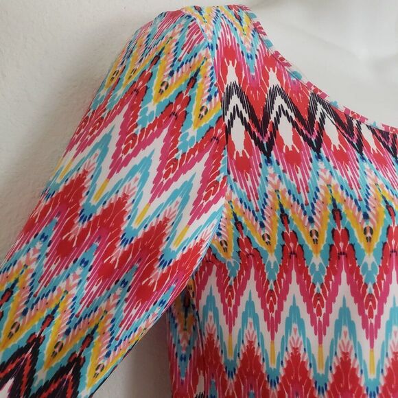 Tacera Shift Dress Petite Small Pink Chevron Print Boho Maximalist - Picture 4 of 10